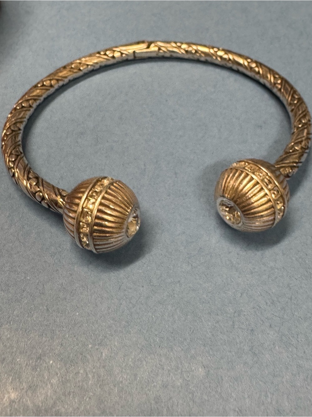 Silver Tone Open Cuff Bracelet with Decorative End Caps